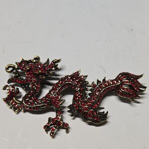 Red Dragon Brooch with Gold Accents